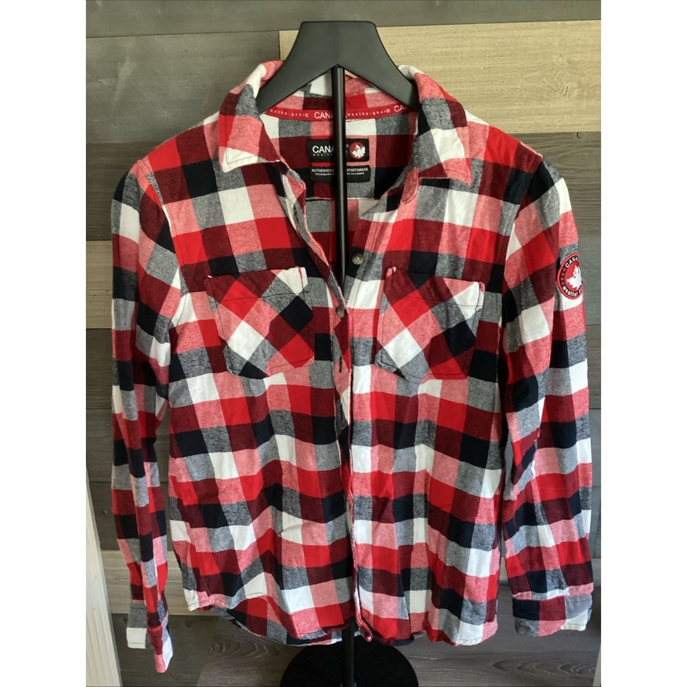 Canada Weather Gear Plaid Flannel Youth Size Med Button Up Shirt 100% Cotton‎